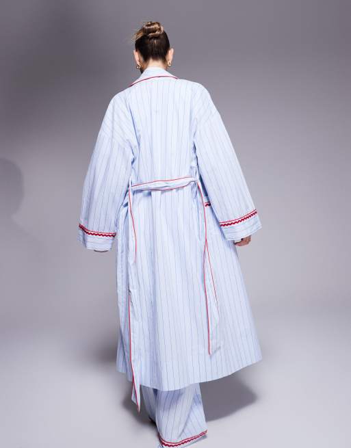 ASOS DESIGN - Blå-vævet kåbe med striber og siksakkant, 3 af 4