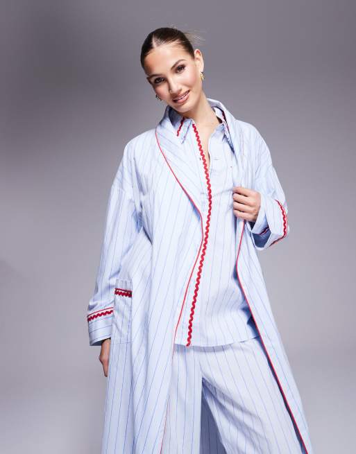 ASOS DESIGN - Blå-vævet kåbe med striber og siksakkant, 4 af 4