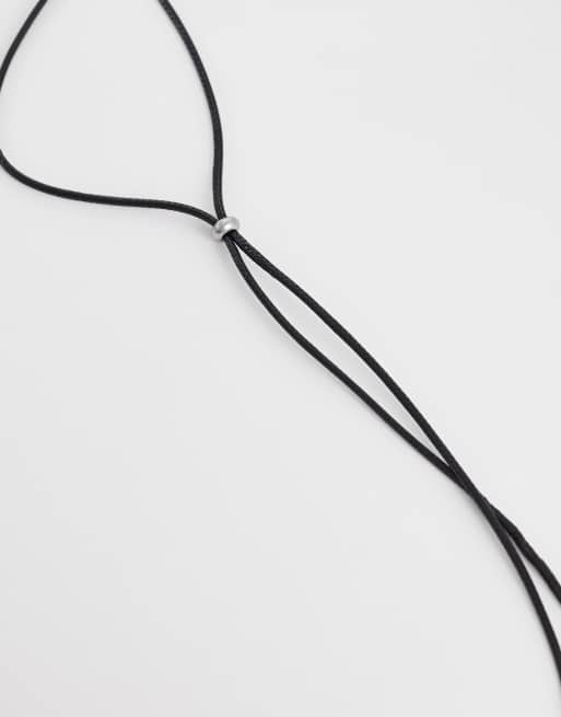 ASOS DESIGN black corded necklace with shell pendant in worn silver tone, 4 of 4