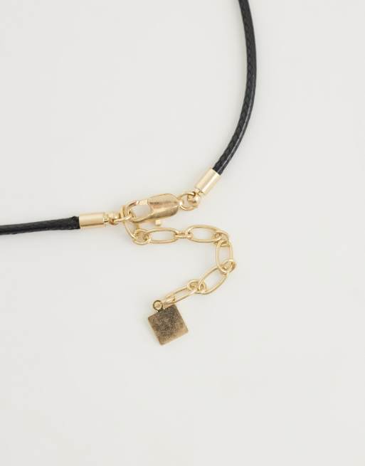 ASOS DESIGN black corded necklace with statement fish pendant in gold tone, 3 of 4