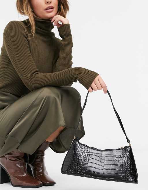 Black croc discount effect shoulder bag