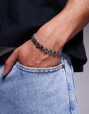Серебристый браслет ASOS DESIGN с черными кристаллами