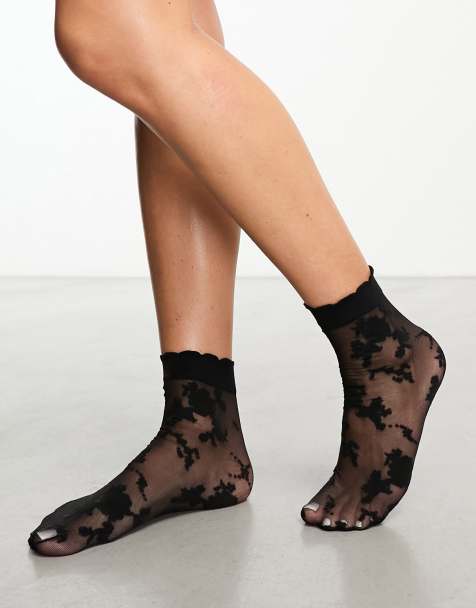 ASOS DESIGN mesh glitter ankle socks in black