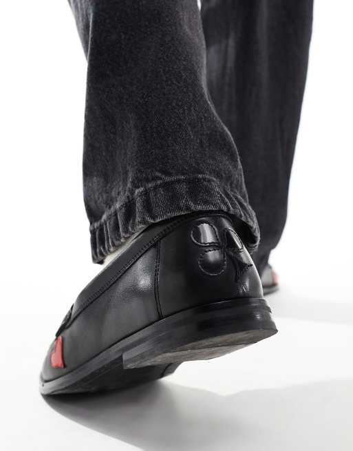 ASOS DESIGN black leather loafers with red and white detailing, 3 of 4