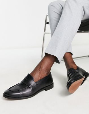 ASOS DESIGN black leather penny loafer - ASOS Price Checker