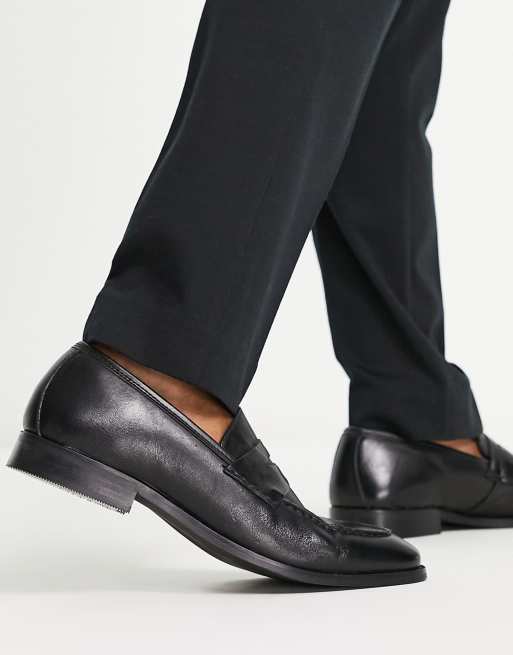 ASOS DESIGN black leather penny loafers