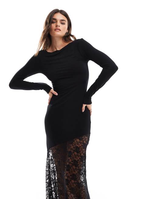 Black lace long sleeve maxi dress best sale