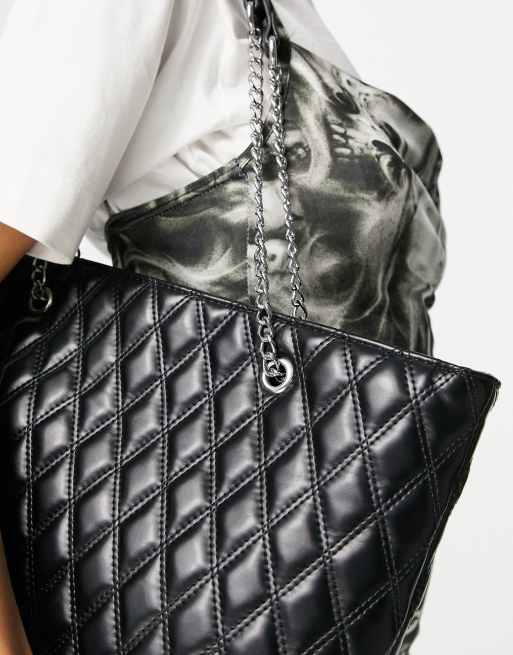 ASOS DESIGN faux leather barrel bag with chain strap in black