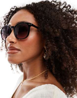 Asos Design Black Round Sunglasses In Black