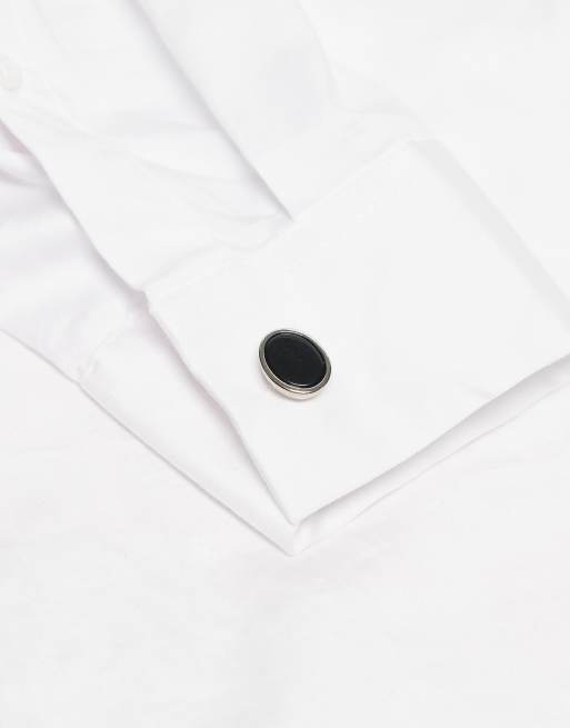 ASOS DESIGN black s oval cufflinks in silver , 2 of 3