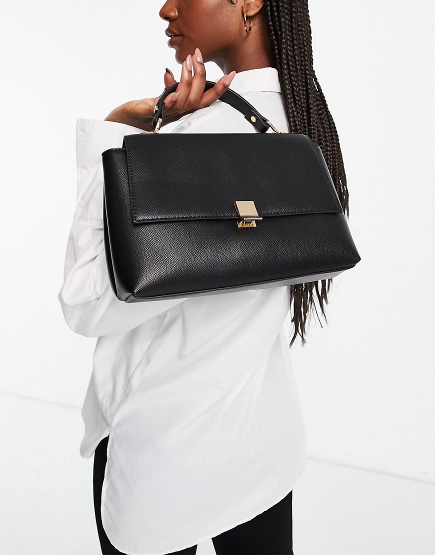 ASOS DESIGN black satchel crossbody bag with gold tab