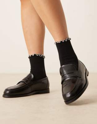 Asos Design Black Socks With Silver Glitter Frill In Black