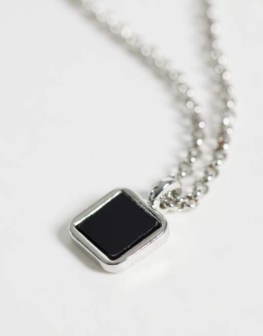 ASOS DESIGN black square pendant necklace in silver, 2 of 4