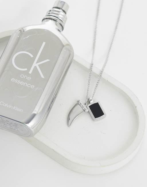 ASOS DESIGN black square stone and shark tooth pendant necklace in silver, 2 of 4
