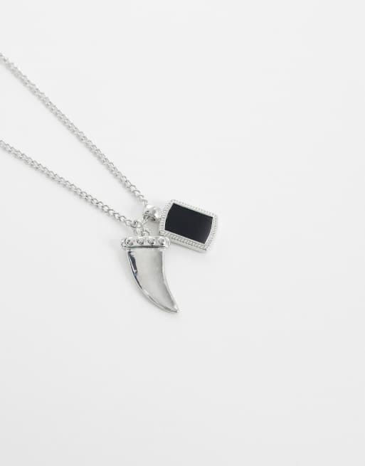 ASOS DESIGN black square stone and shark tooth pendant necklace in silver, 4 of 4