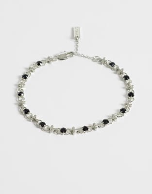 Asos Design Black Stone And Cross Chain Bracelet In Metallic