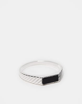 black stone signet ring in sterling silver