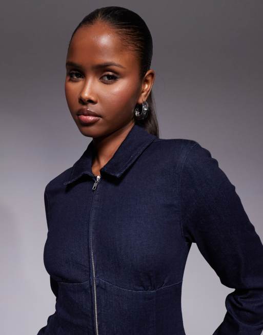 ASOS DESIGN – Bläckblå, tvättad jumpsuit i stretchig denim med korsettmidja, 3 av 4