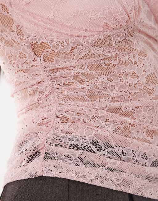 ASOS DESIGN – Bladoróżowy koronkowy top z głębokim dekoltem, 2 z 4