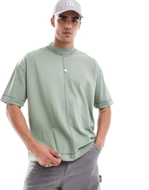 ASOS DESIGN – Bladozielony T-shirt oversize z ozdobnym szwem