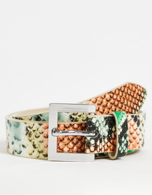 ASOS DESIGN – Bladozielony wąski pasek z wężowym wzorem 