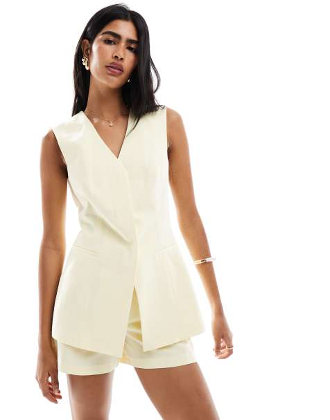 ASOS DESIGN – Bladożółta dopasowana kamizelka o wydłużonym fasonie z domieszką lnu - view 1
