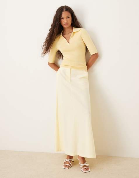 ASOS DESIGN linen blend tailored maxi skirt in buttermilk