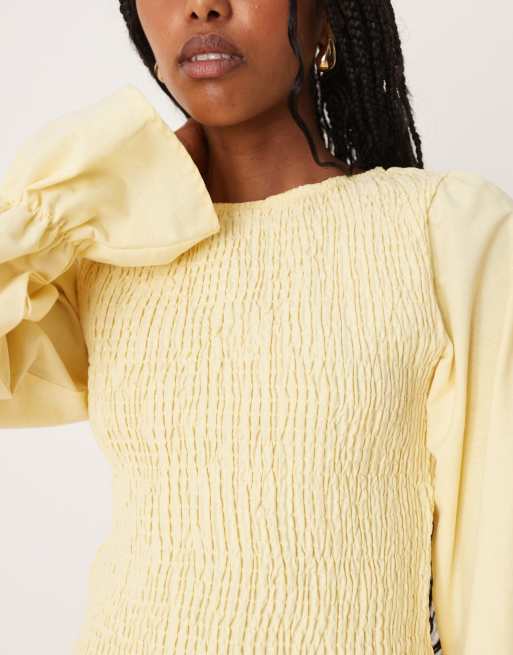 ASOS DESIGN – Bladożółta marszczona bluzka z imitacji lnu, 4 z 4
