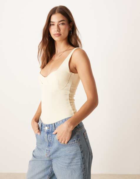 ASOS DESIGN polyamide scoop neck bodysuit in buttermilk