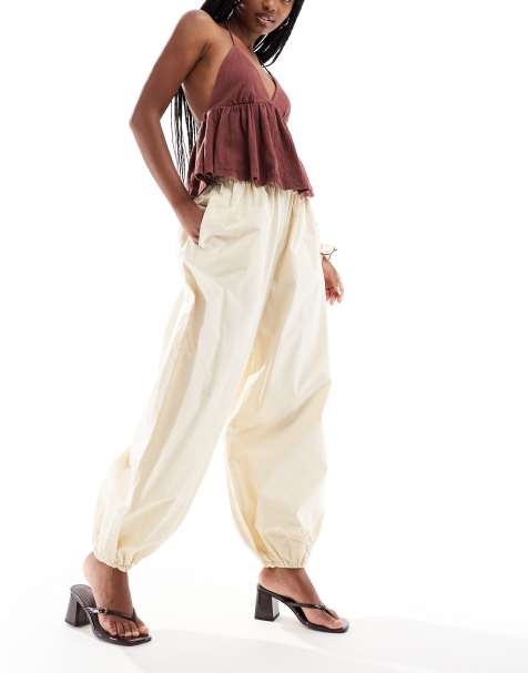 ASOS DESIGN poplin pull on trousers with utility panels in buttermilk