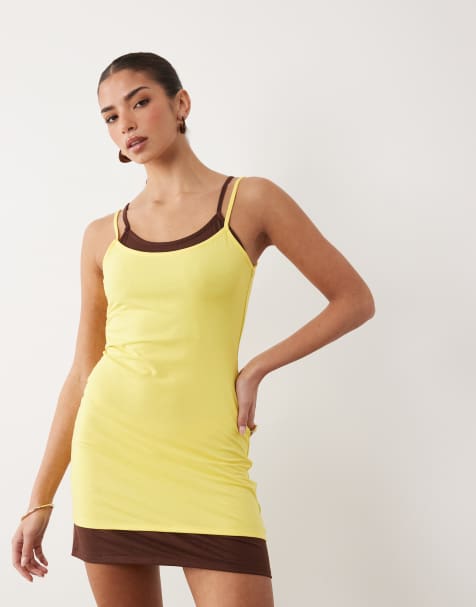 ASOS DESIGN – Bladożółto-czarna dwuwarstwowa sukienka mini - view 1