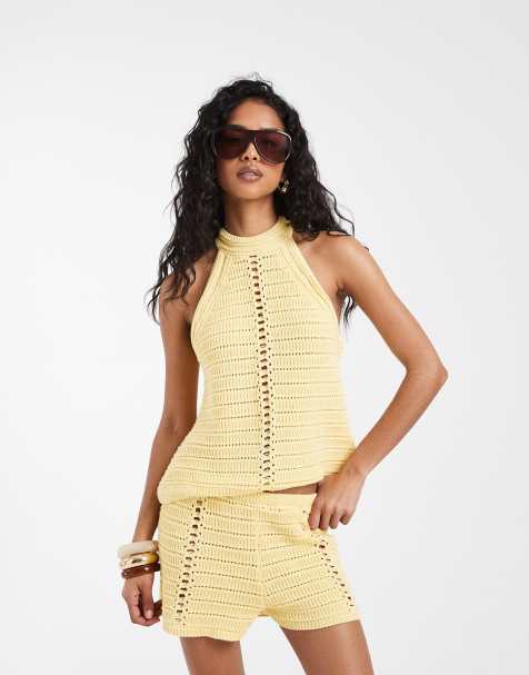 ASOS DESIGN – Bladożółty szydełkowany top z dekoltem typu halter, część zestawu - view 1