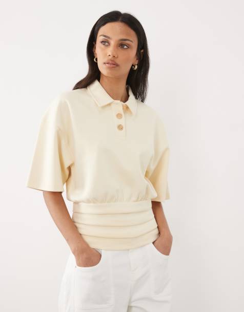 ASOS DESIGN – Bladożółty top z ozdobną talią z dzianiny interlock - view 1