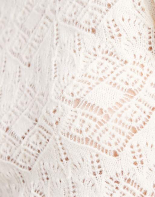 ASOS DESIGN – Bladożółty top z puszystej ażurowej dzianiny, 3 z 4