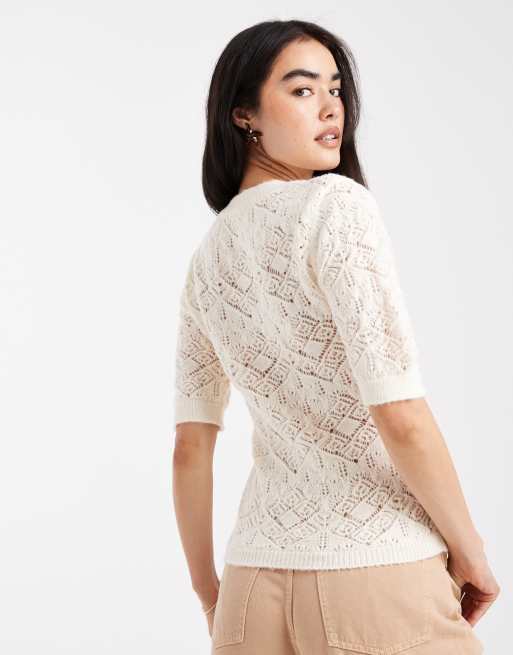 ASOS DESIGN – Bladożółty top z puszystej ażurowej dzianiny, 4 z 4