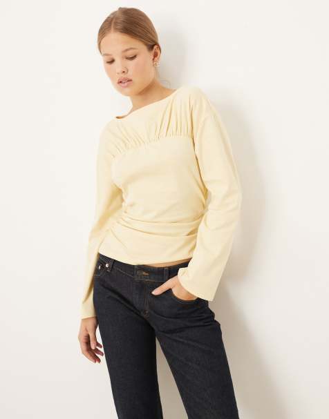 ASOS DESIGN curved cocoon sleeve detail cinched top in buttermilk