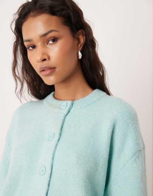 ASOS DESIGN - Blågrøn cardigan med rund hals og sideslids i firkantet pasform, 2 af 4