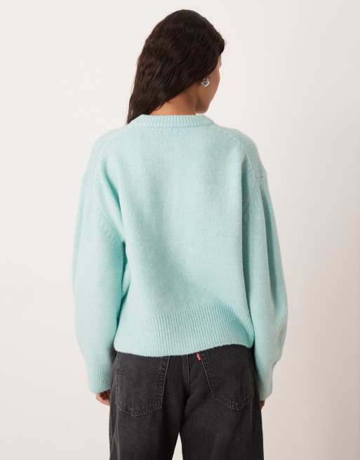 ASOS DESIGN - Blågrøn cardigan med rund hals og sideslids i firkantet pasform, 4 af 4