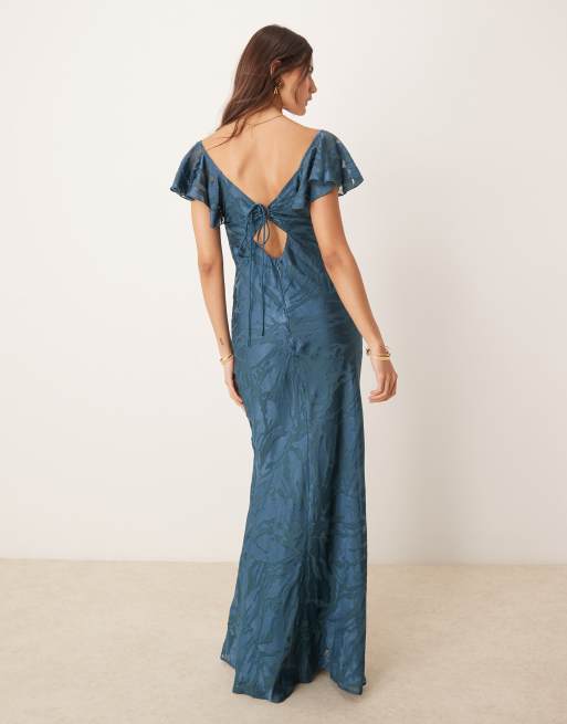 ASOS DESIGN - Blågrøn maxikjole i burnout-stof med ærmer med svaj, 2 af 4
