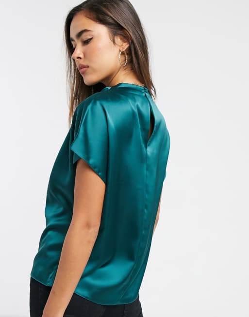 ASOS DESIGN - Blågrøn satintop med draperet front, 2 af 4