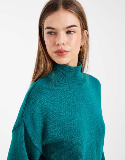 ASOS DESIGN - Blågrøn strikket trøje med høj hals, 3 af 4