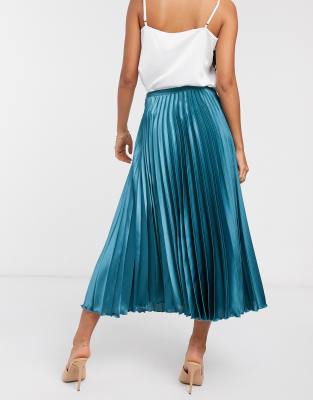ASOS DESIGN – Blågrön, Plisserad Midikjol I Satin-Röd thumbnail