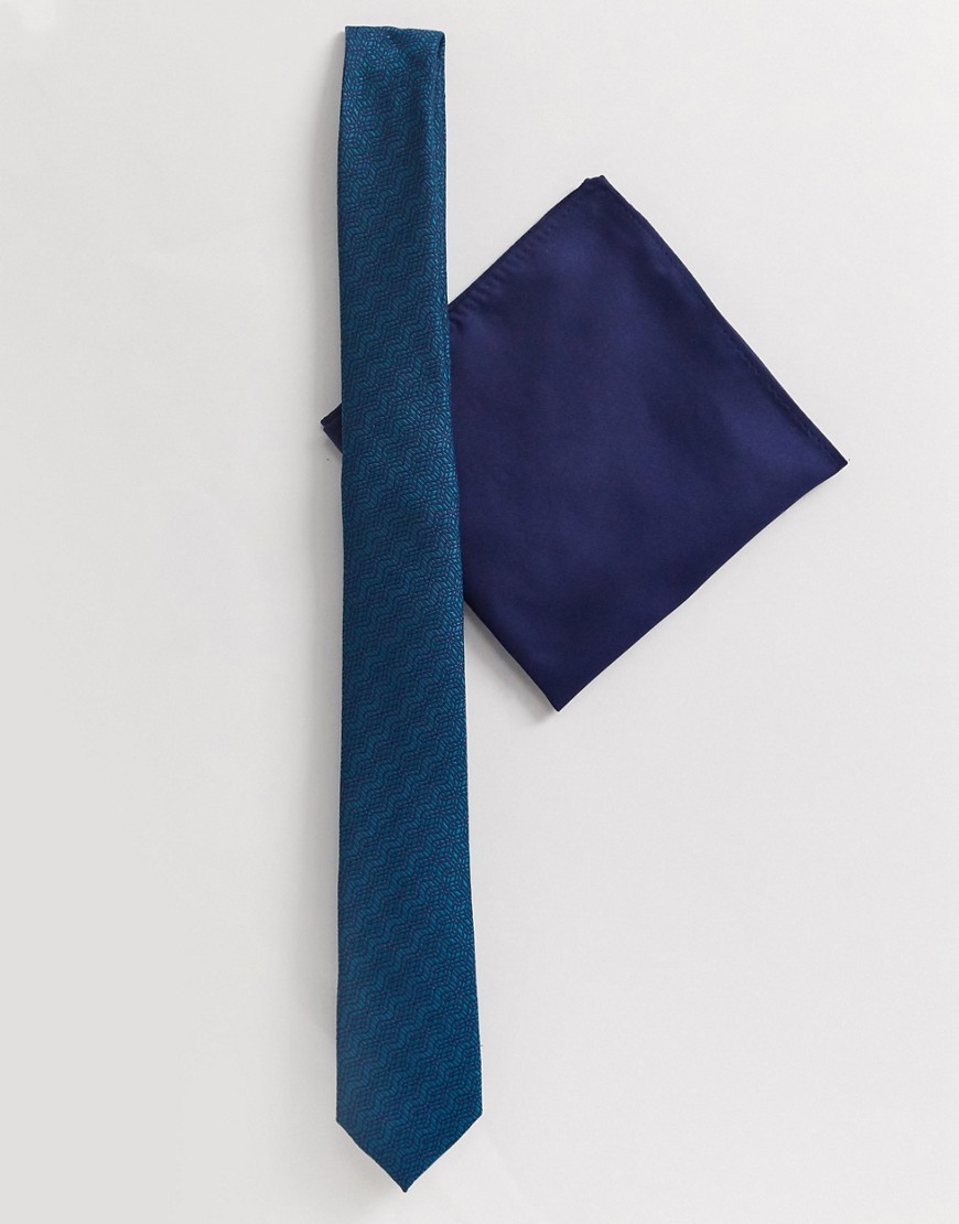 ASOS DESIGN – Blågrön smal slips och bröstnäsduk