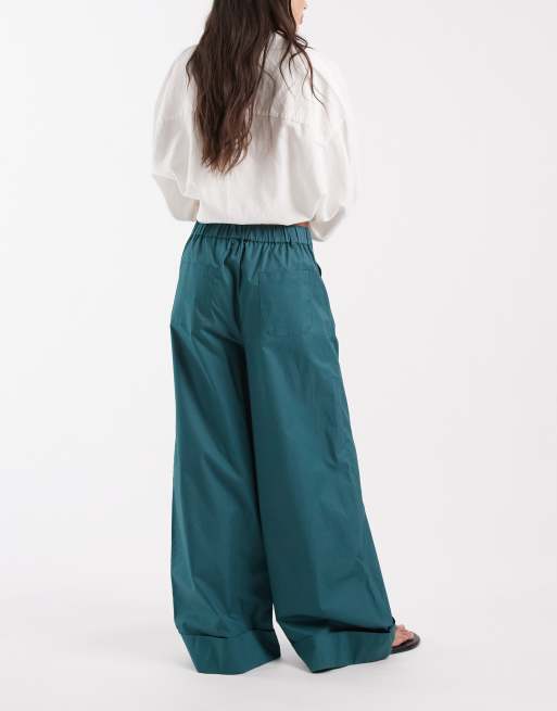 ASOS DESIGN – Blågröna byxor med vida ben och uppvikt kant, del av set, 2 av 5