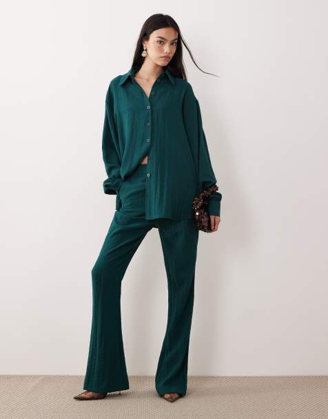 ASOS DESIGN – Blågröna, figursydda byxor med utsvängd design, del av set - view 1