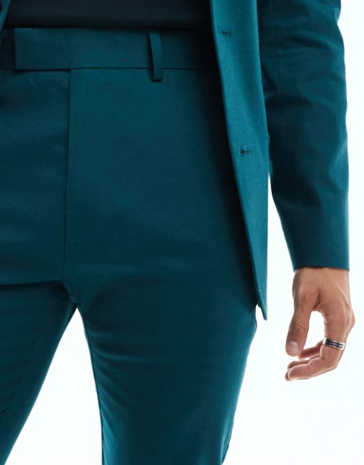 ASOS DESIGN – Blågröna kostymbyxor i linne med extra smal passform, 3 av 5