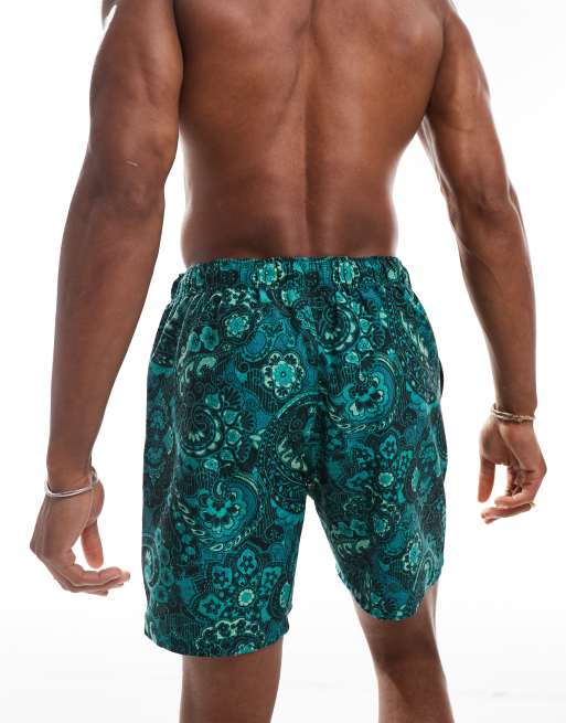 ASOS DESIGN – Blågröna, mönstrade, mellanlånga badshorts, 4 av 4