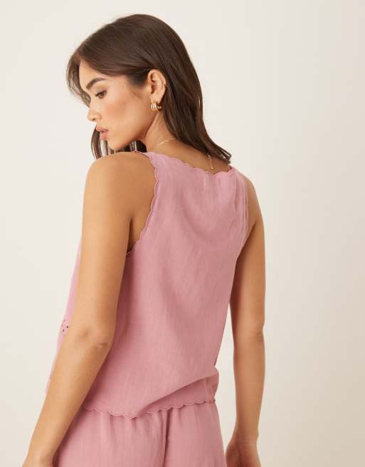 ASOS DESIGN Blake broderie linen blend beach waistcoat in dusty pink, 4 of 4