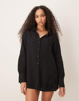 ASOS DESIGN BLAKE BRODERIE OVERSIZED BEACH SHIRT COVER UP