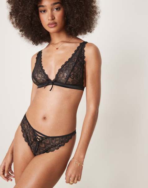 ASOS DESIGN - Blake - Culotte brésilienne en dentelle douce à motif cœurs et détail corset - Noir - view 1